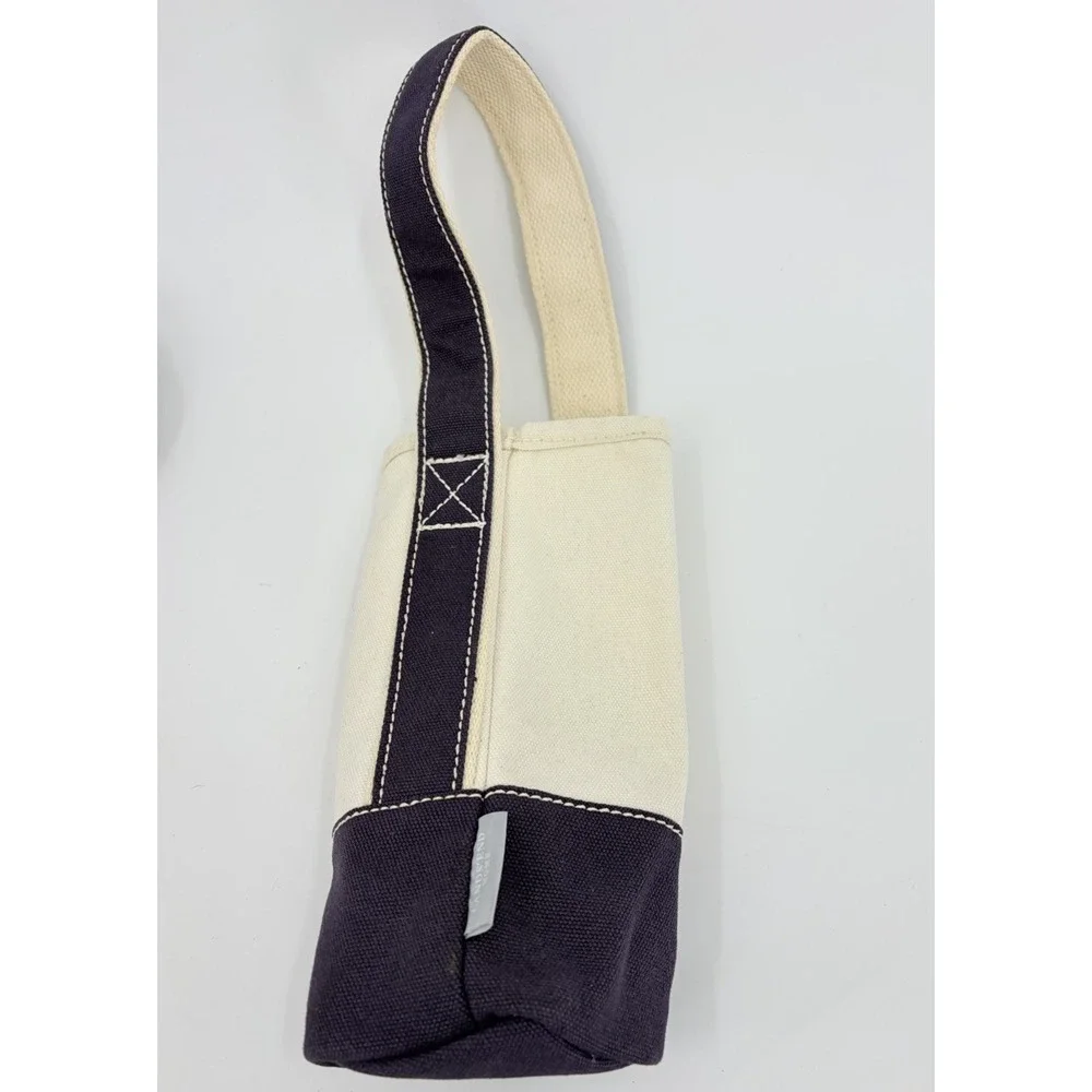 Vintage Lands End Home Wine Bottle Tote Caddy Navy Blue Natural
